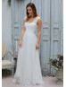 Ivory Lace Polka Dot Organza Cheap Beautiful Wedding Dress 